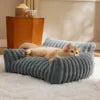 Modern Classic Solid Color Sofa Shaped Cat Dog Bed Soft Plush Washable Non-Slip Self Warming Pet Nest for Small/Medium Indoor