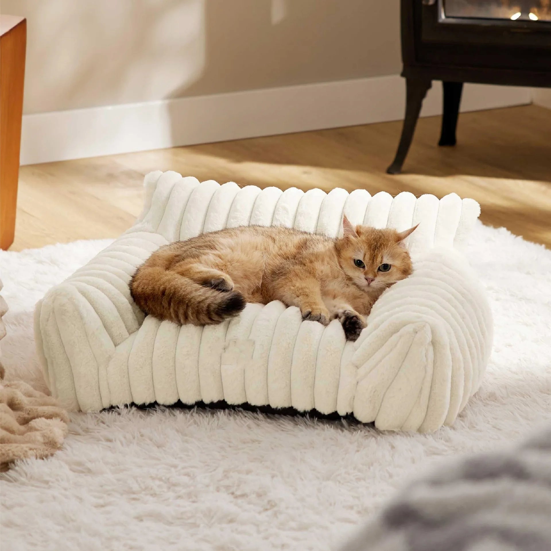 Modern Classic Solid Color Sofa Shaped Cat Dog Bed Soft Plush Washable Non-Slip Self Warming Pet Nest for Small/Medium Indoor