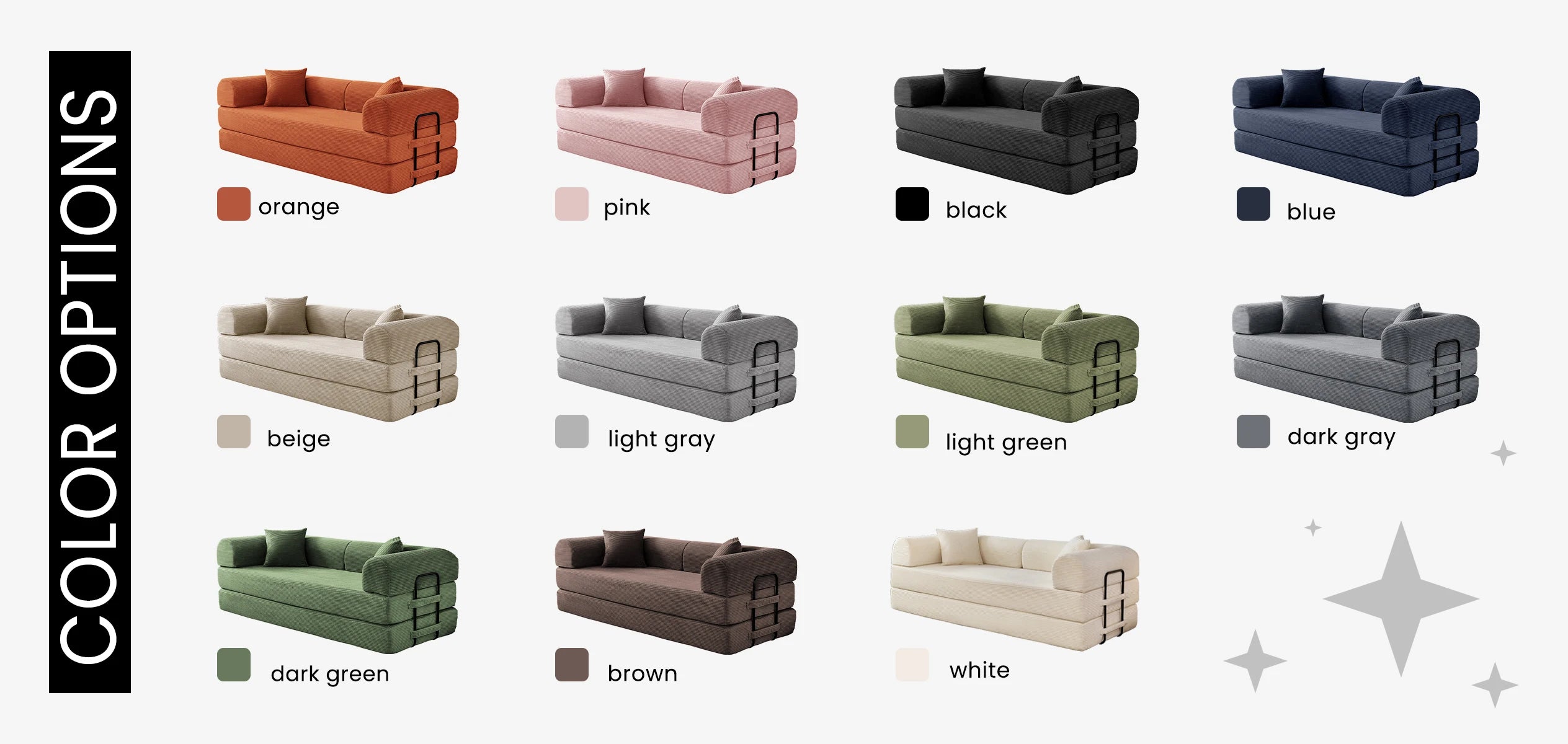 79'' Boneless Couch Foldable Convertible Futon Sleeper Sofa Bed Floor Lounge with L-Shaped Armrests for Living Room Sofas
