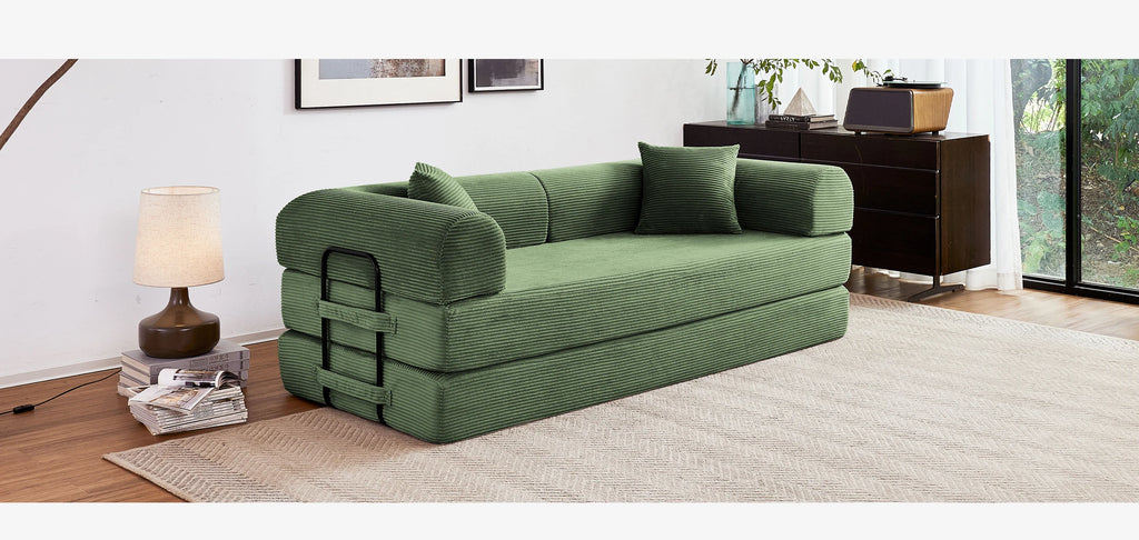 79'' Boneless Couch Foldable Convertible Futon Sleeper Sofa Bed Floor Lounge with L-Shaped Armrests for Living Room Sofas