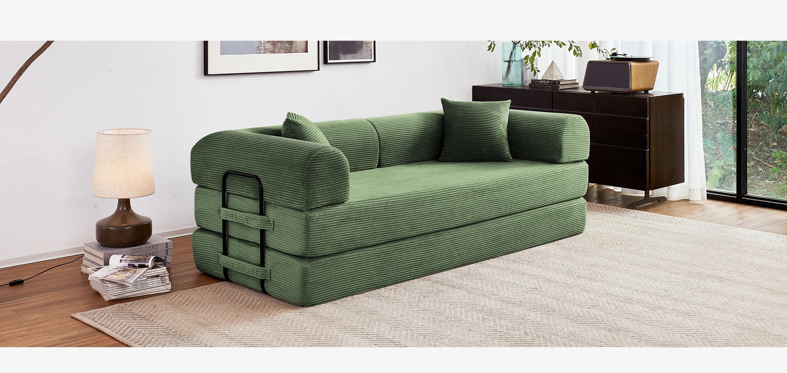 79'' Boneless Couch Foldable Convertible Futon Sleeper Sofa Bed Floor Lounge with L-Shaped Armrests for Living Room Sofas
