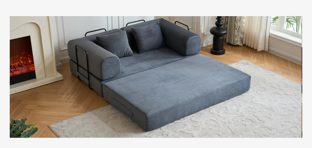 79'' Boneless Couch Foldable Convertible Futon Sleeper Sofa Bed Floor Lounge with L-Shaped Armrests for Living Room Sofas