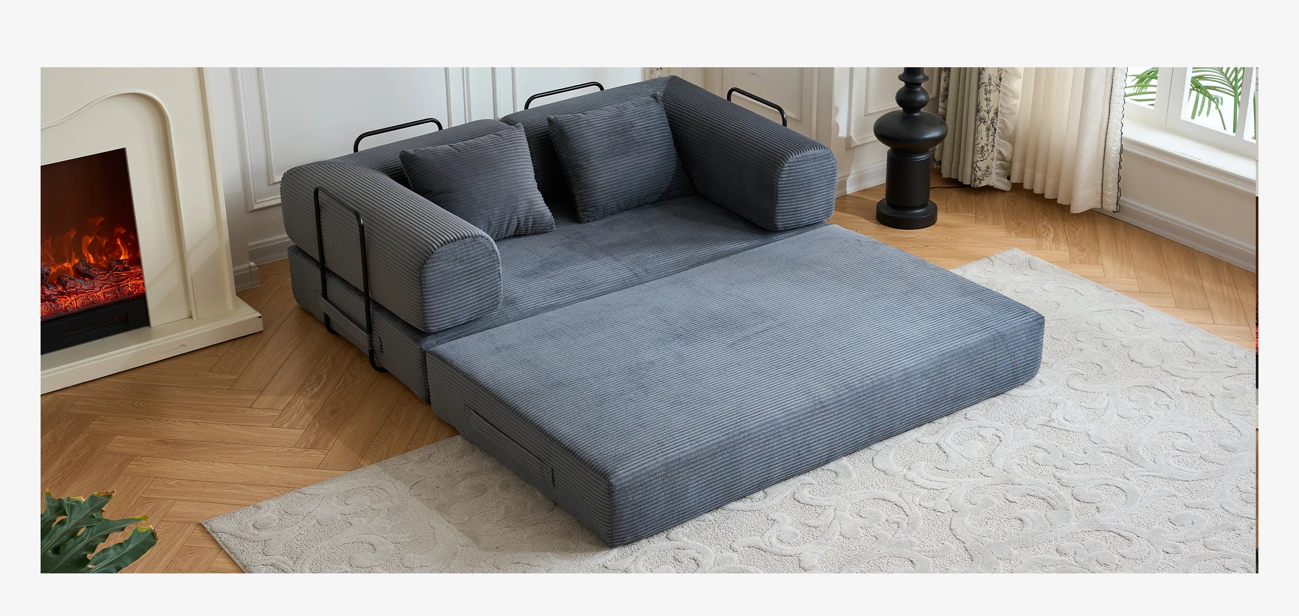 79'' Boneless Couch Foldable Convertible Futon Sleeper Sofa Bed Floor Lounge with L-Shaped Armrests for Living Room Sofas
