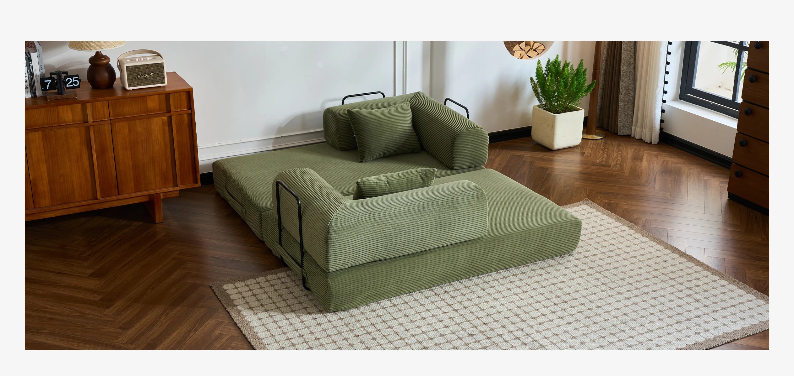 79'' Boneless Couch Foldable Convertible Futon Sleeper Sofa Bed Floor Lounge with L-Shaped Armrests for Living Room Sofas
