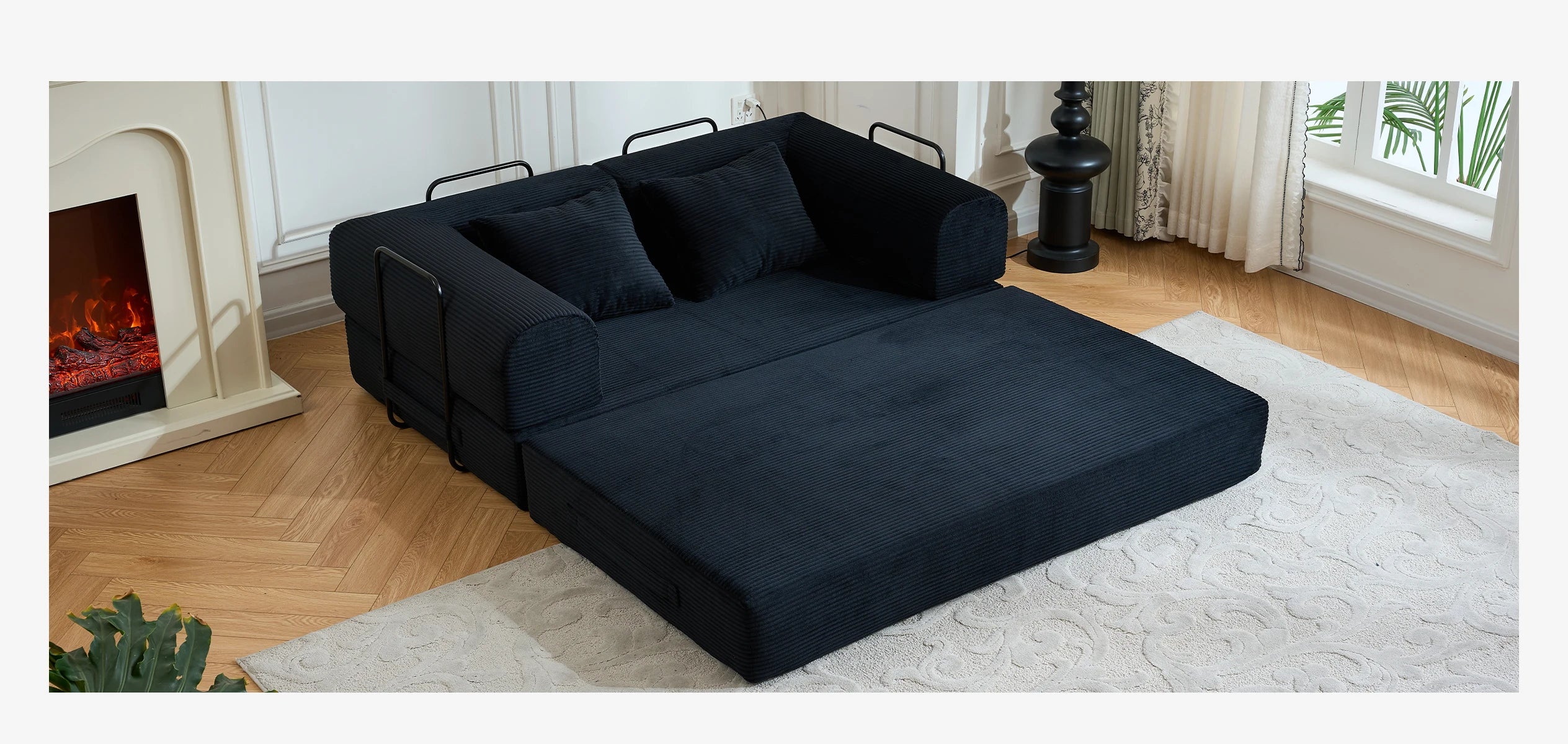 79'' Boneless Couch Foldable Convertible Futon Sleeper Sofa Bed Floor Lounge with L-Shaped Armrests for Living Room Sofas