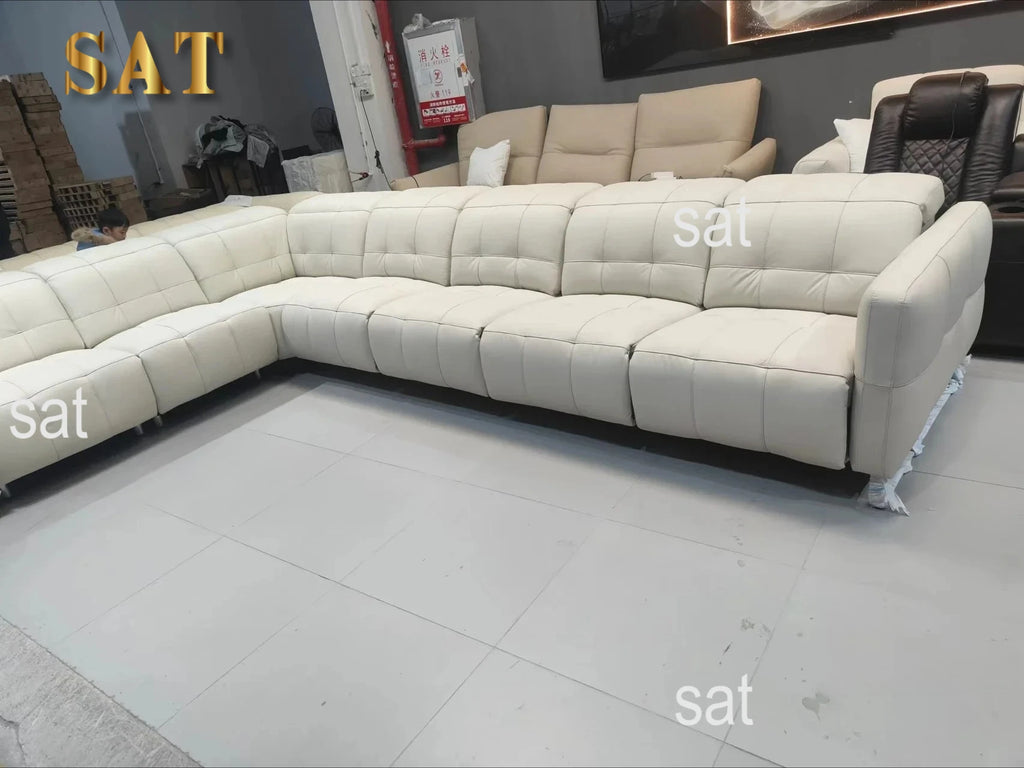 Luxury Genuine Leather Sectional Couch, Modern L-Shaped Dual Motors Electric Recliner Sofa with Adjustable Headrest Theater Room