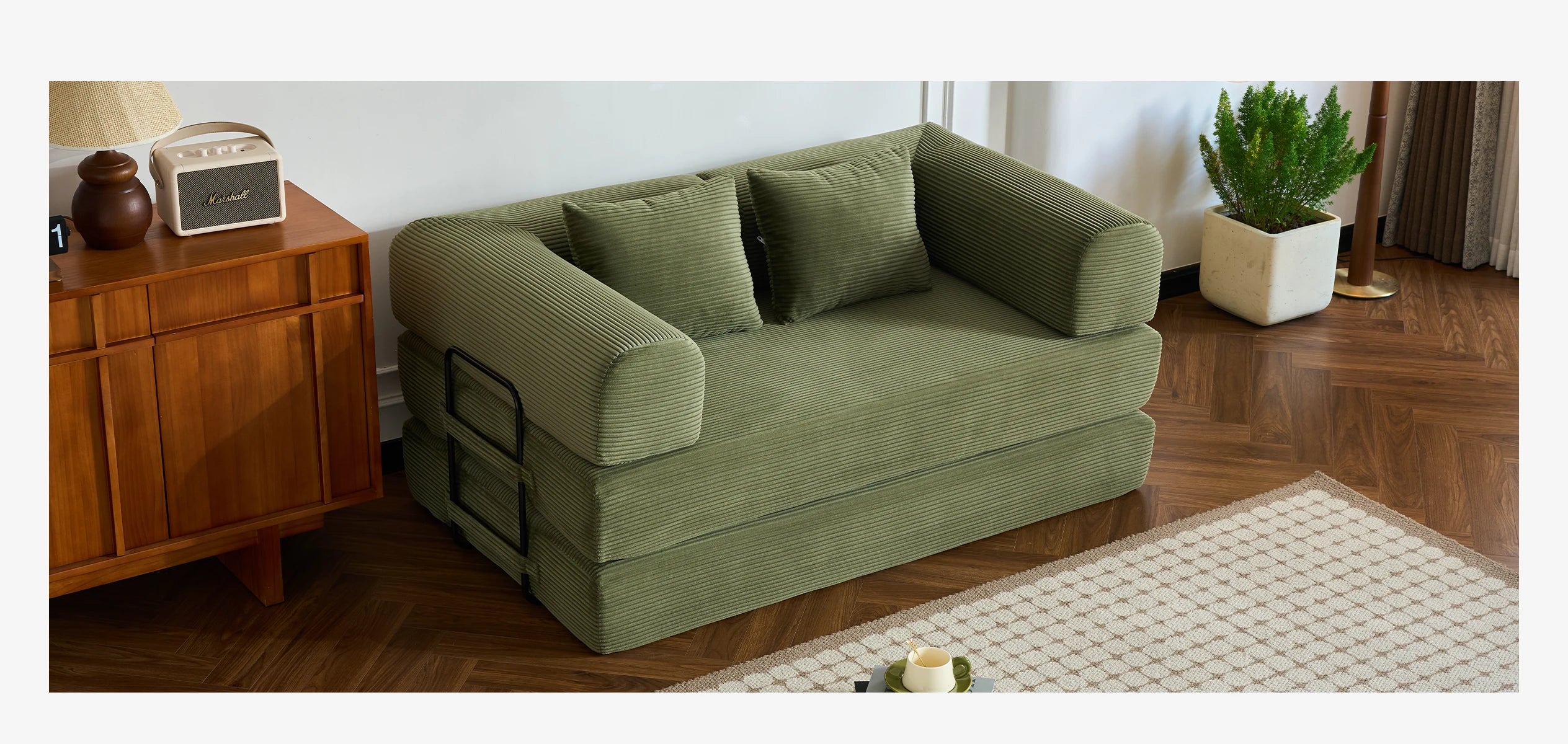 79'' Boneless Couch Foldable Convertible Futon Sleeper Sofa Bed Floor Lounge with L-Shaped Armrests for Living Room Sofas