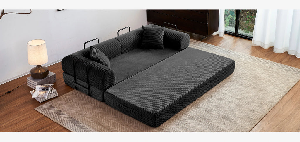 79'' Boneless Couch Foldable Convertible Futon Sleeper Sofa Bed Floor Lounge with L-Shaped Armrests for Living Room Sofas