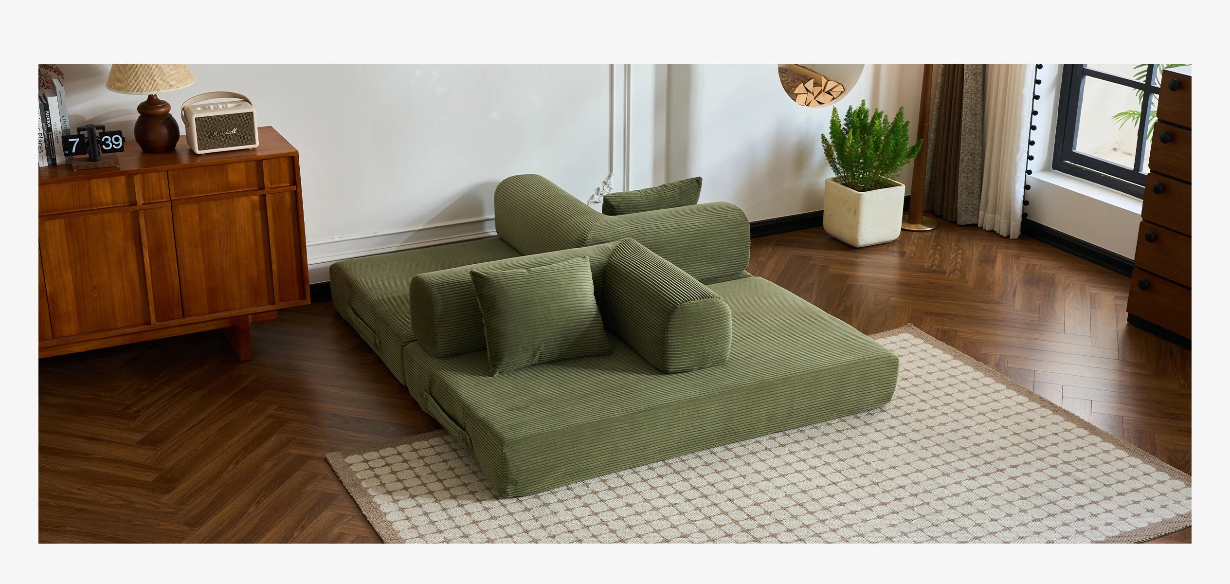 79'' Boneless Couch Foldable Convertible Futon Sleeper Sofa Bed Floor Lounge with L-Shaped Armrests for Living Room Sofas