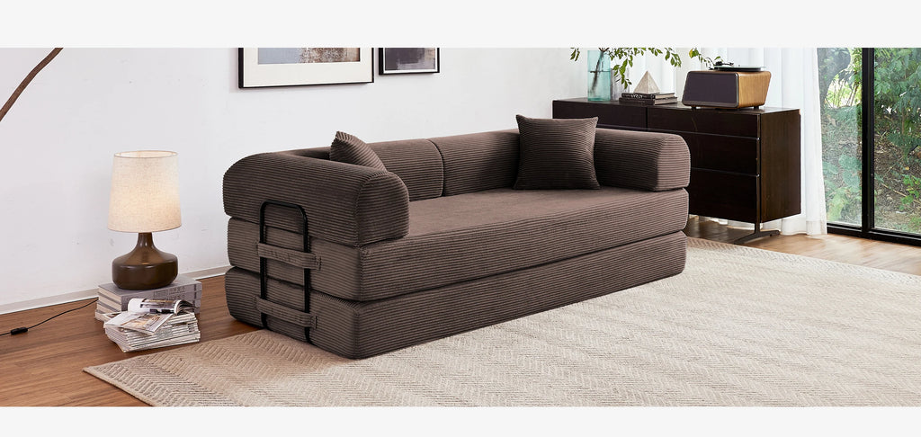 79'' Boneless Couch Foldable Convertible Futon Sleeper Sofa Bed Floor Lounge with L-Shaped Armrests for Living Room Sofas