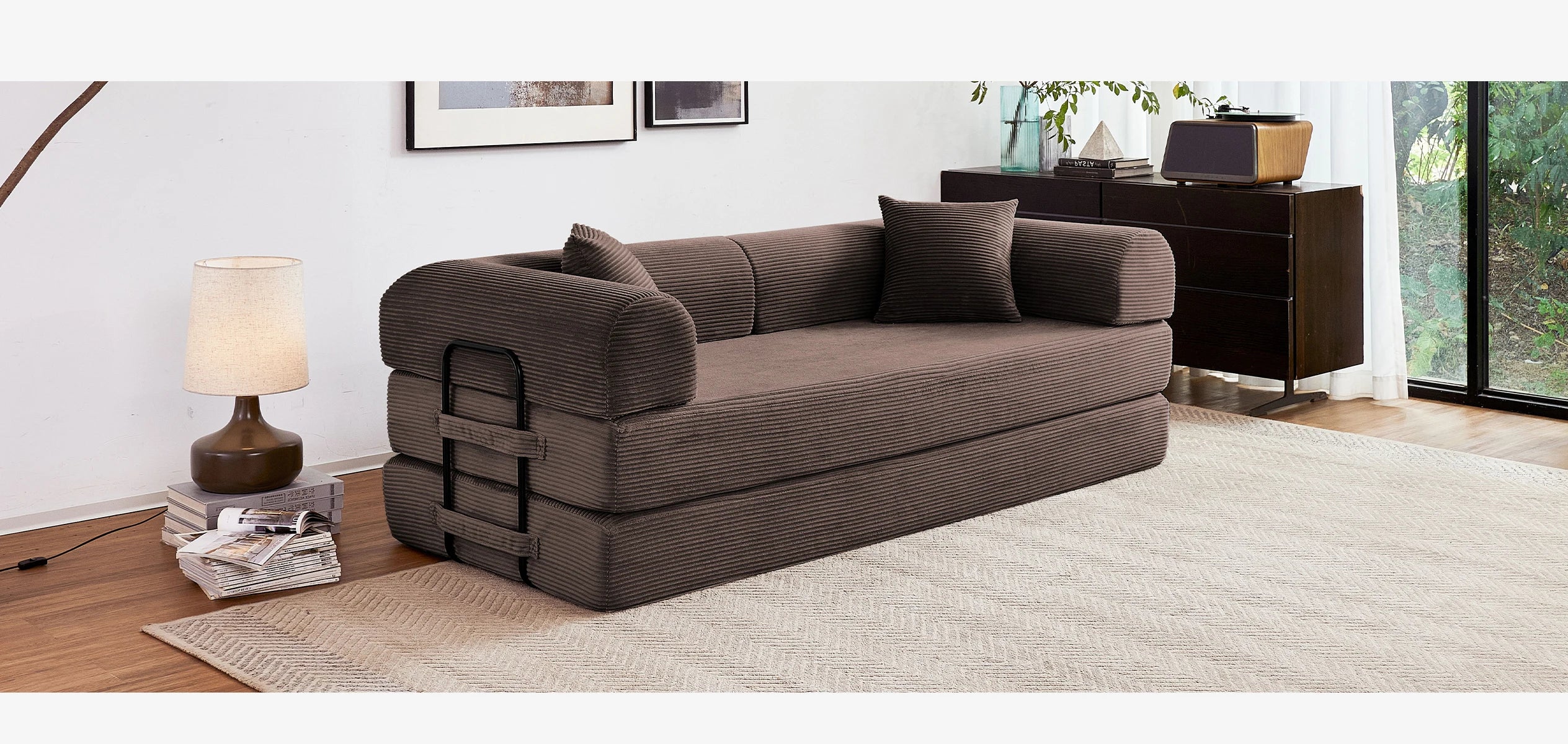 79'' Boneless Couch Foldable Convertible Futon Sleeper Sofa Bed Floor Lounge with L-Shaped Armrests for Living Room Sofas