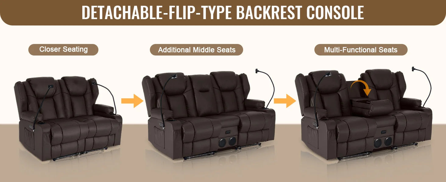 Redlife Loveseat Electric Recliner Sofa for Seniors, Massage & Heat,Dual Motor,350LBS Capacity,Cat-Claw Leather,For Living Room