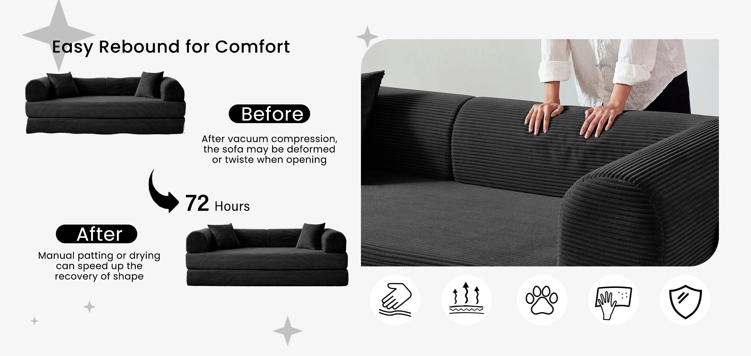 79'' Boneless Couch Foldable Convertible Futon Sleeper Sofa Bed Floor Lounge with L-Shaped Armrests for Living Room Sofas