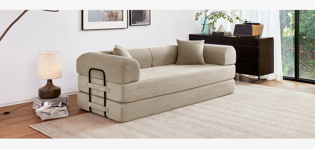 79'' Boneless Couch Foldable Convertible Futon Sleeper Sofa Bed Floor Lounge with L-Shaped Armrests for Living Room Sofas