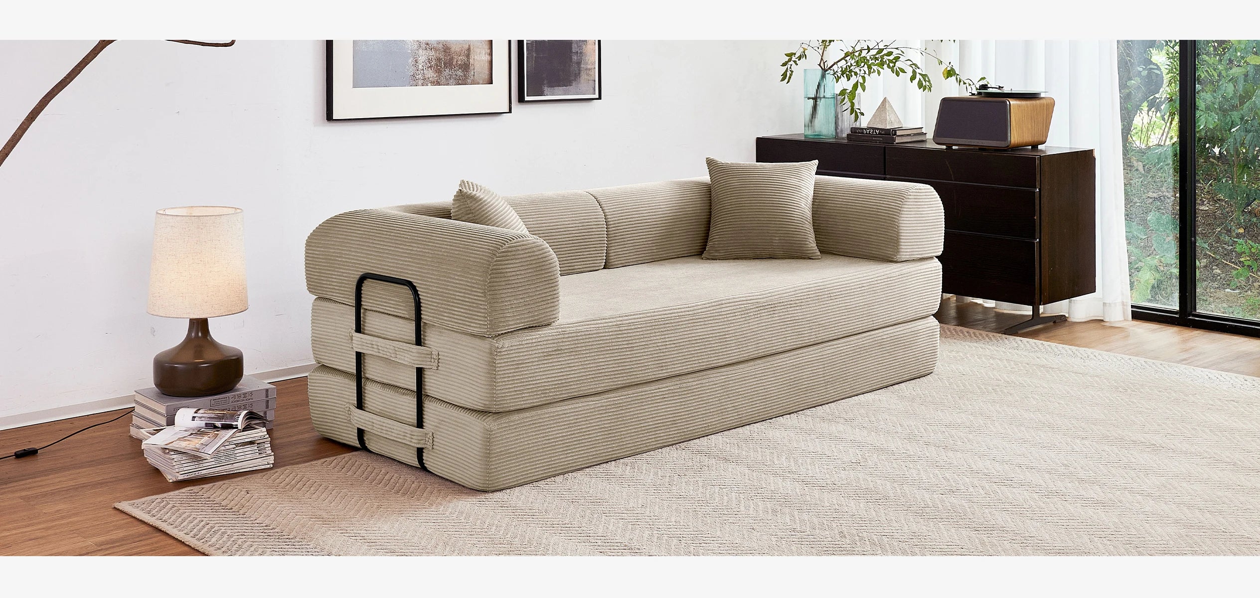 79'' Boneless Couch Foldable Convertible Futon Sleeper Sofa Bed Floor Lounge with L-Shaped Armrests for Living Room Sofas