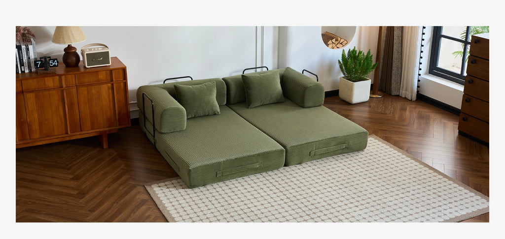 79'' Boneless Couch Foldable Convertible Futon Sleeper Sofa Bed Floor Lounge with L-Shaped Armrests for Living Room Sofas
