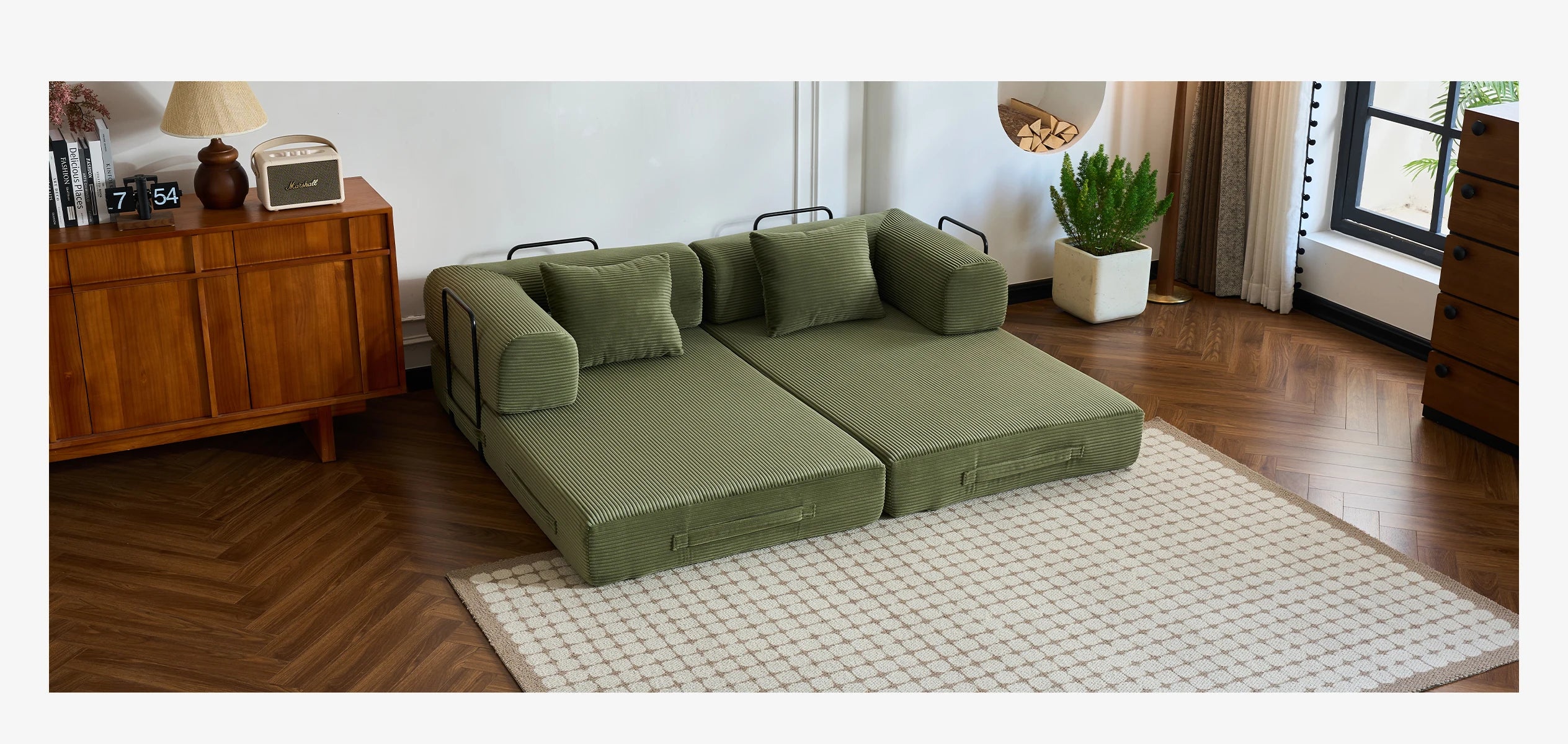 79'' Boneless Couch Foldable Convertible Futon Sleeper Sofa Bed Floor Lounge with L-Shaped Armrests for Living Room Sofas