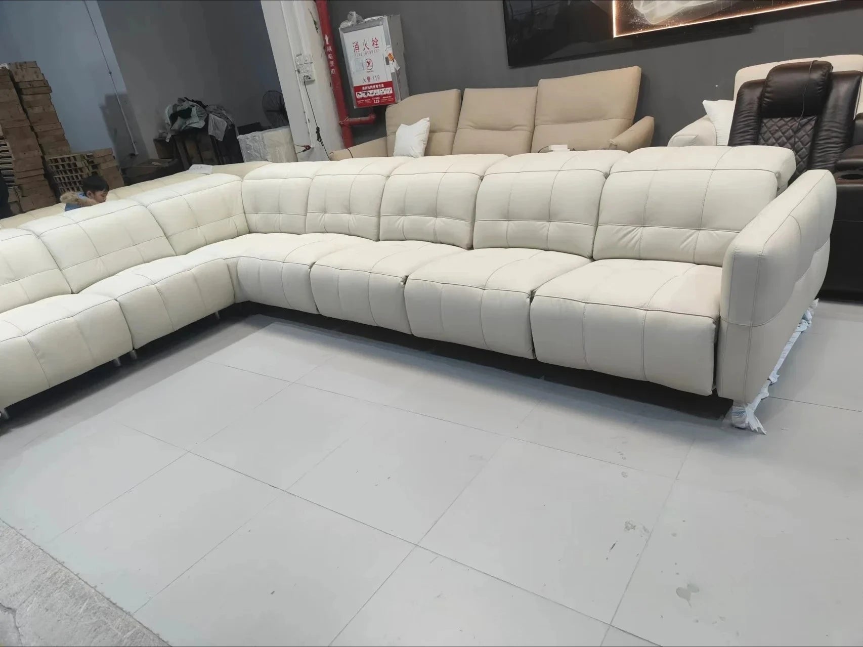 Luxury Genuine Leather Sectional Couch, Modern L-Shaped Dual Motors Electric Recliner Sofa with Adjustable Headrest Theater Room