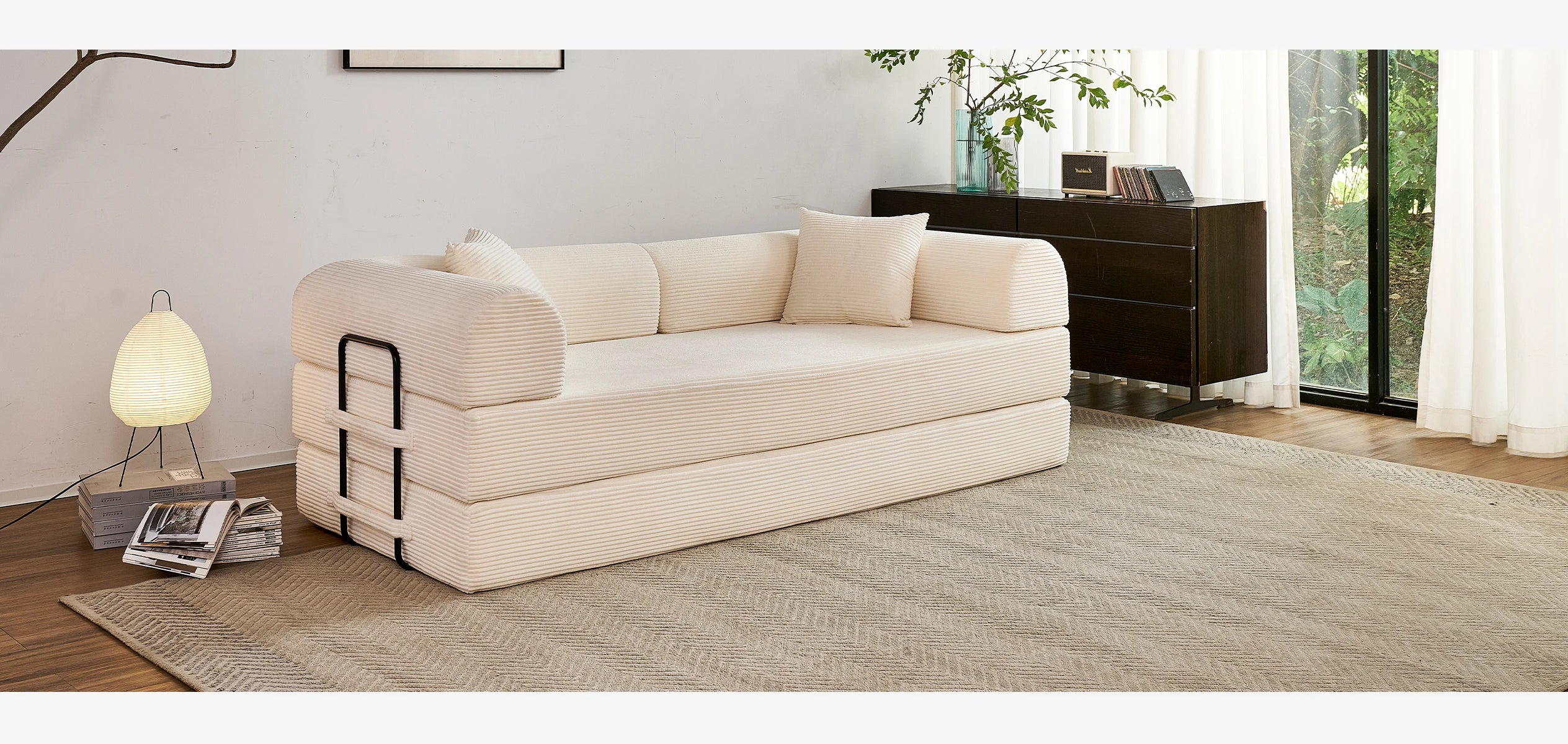 79'' Boneless Couch Foldable Convertible Futon Sleeper Sofa Bed Floor Lounge with L-Shaped Armrests for Living Room Sofas