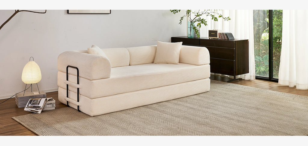 79'' Boneless Couch Foldable Convertible Futon Sleeper Sofa Bed Floor Lounge with L-Shaped Armrests for Living Room Sofas