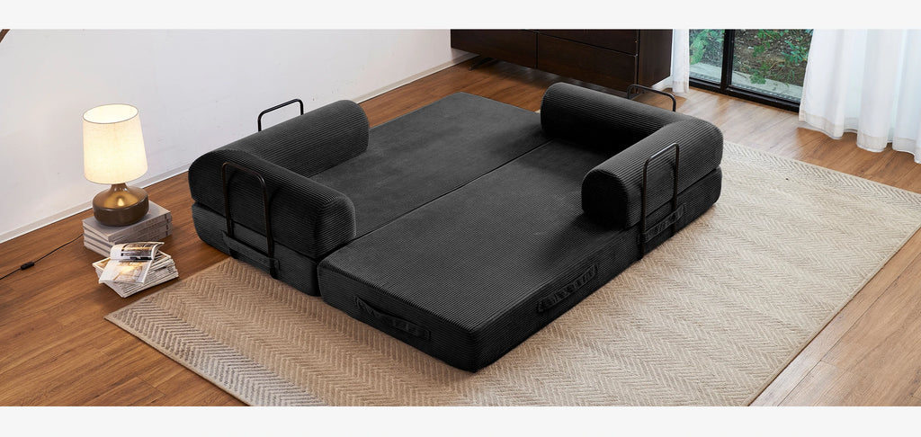79'' Boneless Couch Foldable Convertible Futon Sleeper Sofa Bed Floor Lounge with L-Shaped Armrests for Living Room Sofas