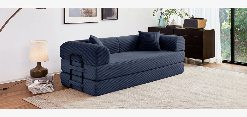 79'' Boneless Couch Foldable Convertible Futon Sleeper Sofa Bed Floor Lounge with L-Shaped Armrests for Living Room Sofas
