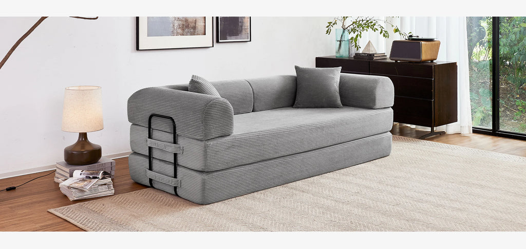 79'' Boneless Couch Foldable Convertible Futon Sleeper Sofa Bed Floor Lounge with L-Shaped Armrests for Living Room Sofas