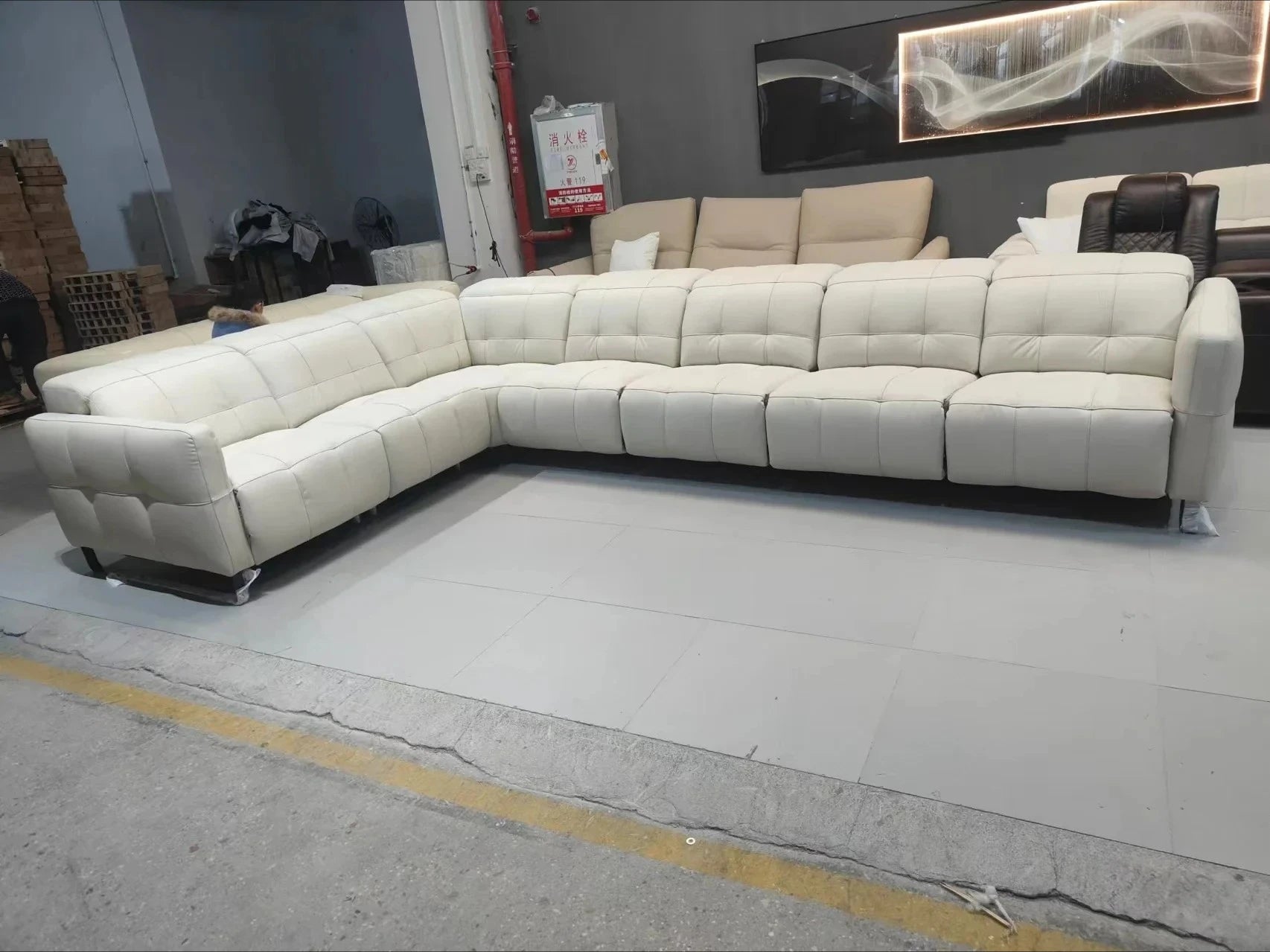 Luxury Genuine Leather Sectional Couch, Modern L-Shaped Dual Motors Electric Recliner Sofa with Adjustable Headrest Theater Room