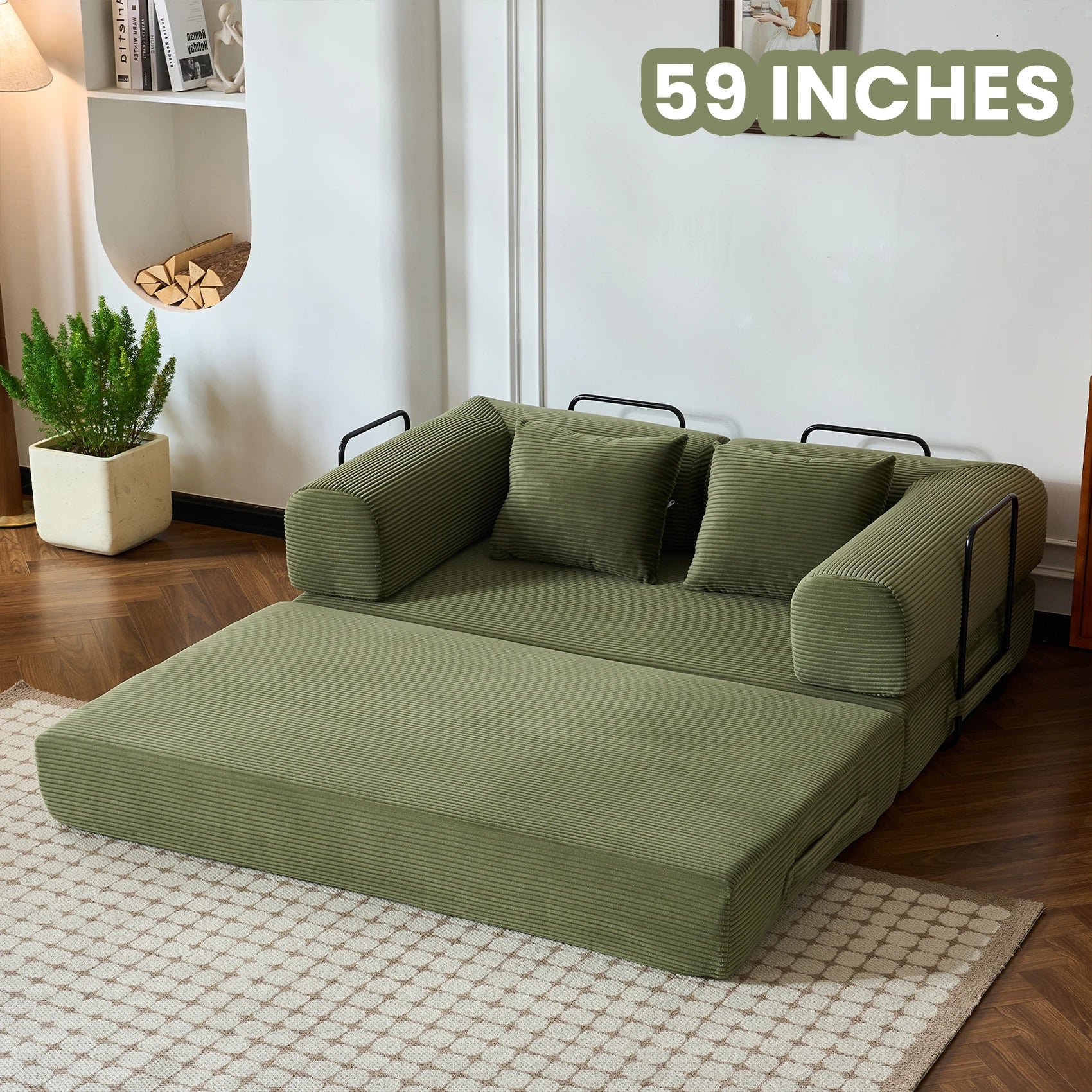 79'' Boneless Couch Foldable Convertible Futon Sleeper Sofa Bed Floor Lounge with L-Shaped Armrests for Living Room Sofas