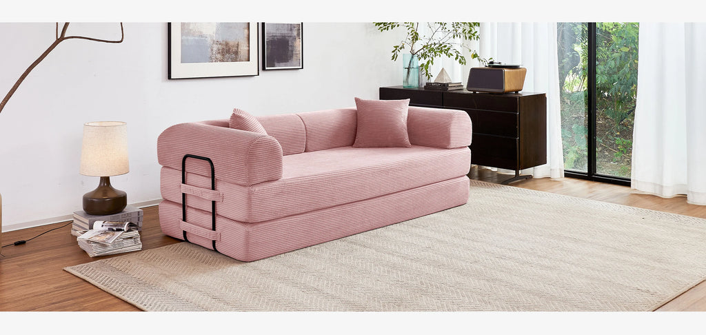 79'' Boneless Couch Foldable Convertible Futon Sleeper Sofa Bed Floor Lounge with L-Shaped Armrests for Living Room Sofas