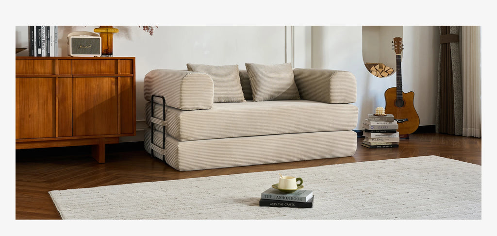79'' Boneless Couch Foldable Convertible Futon Sleeper Sofa Bed Floor Lounge with L-Shaped Armrests for Living Room Sofas