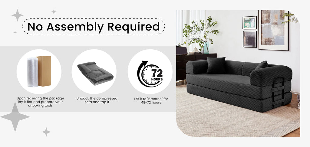 79'' Boneless Couch Foldable Convertible Futon Sleeper Sofa Bed Floor Lounge with L-Shaped Armrests for Living Room Sofas