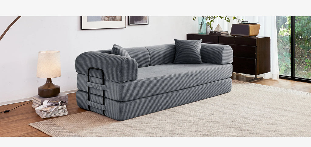 79'' Boneless Couch Foldable Convertible Futon Sleeper Sofa Bed Floor Lounge with L-Shaped Armrests for Living Room Sofas