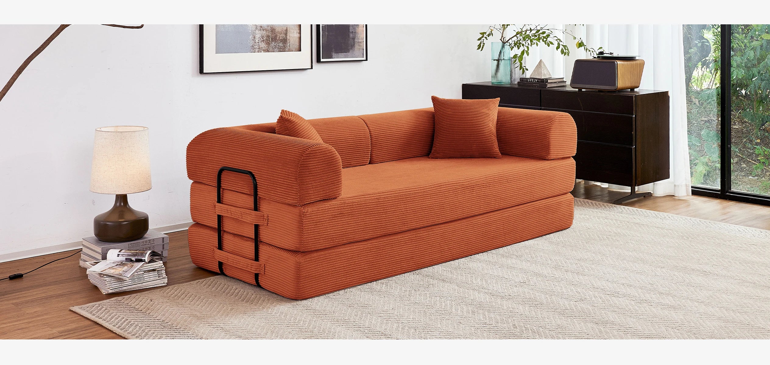 79'' Boneless Couch Foldable Convertible Futon Sleeper Sofa Bed Floor Lounge with L-Shaped Armrests for Living Room Sofas