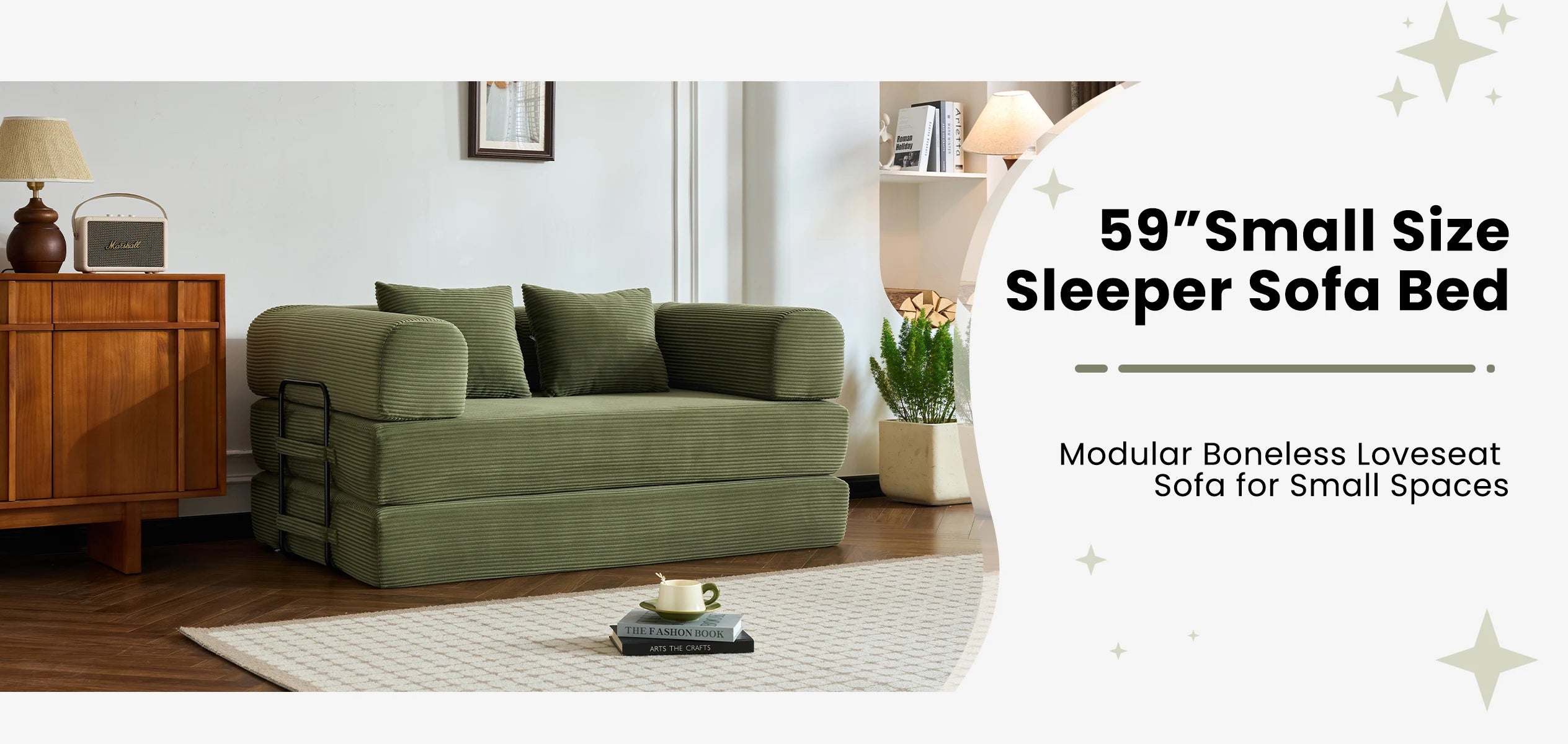 79'' Boneless Couch Foldable Convertible Futon Sleeper Sofa Bed Floor Lounge with L-Shaped Armrests for Living Room Sofas