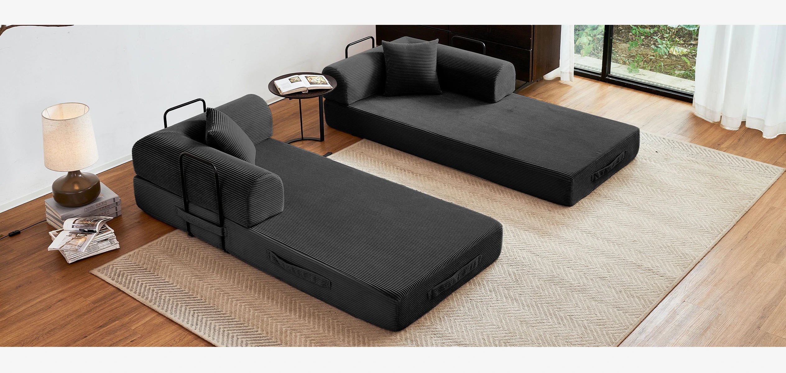 79'' Boneless Couch Foldable Convertible Futon Sleeper Sofa Bed Floor Lounge with L-Shaped Armrests for Living Room Sofas