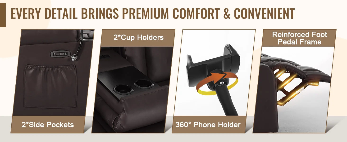Redlife Loveseat Electric Recliner Sofa for Seniors, Massage & Heat,Dual Motor,350LBS Capacity,Cat-Claw Leather,For Living Room