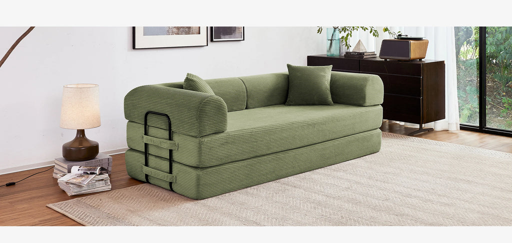 79'' Boneless Couch Foldable Convertible Futon Sleeper Sofa Bed Floor Lounge with L-Shaped Armrests for Living Room Sofas
