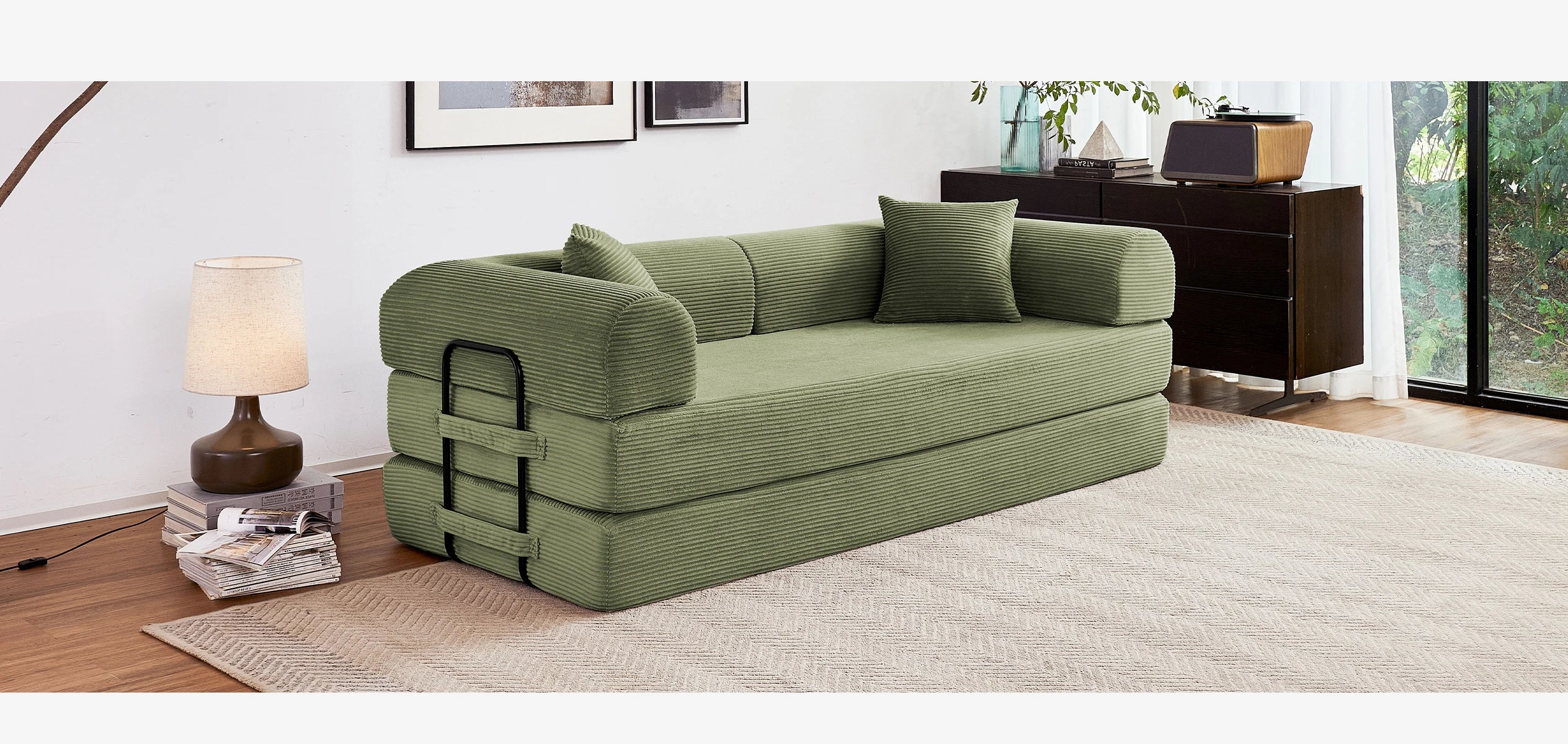 79'' Boneless Couch Foldable Convertible Futon Sleeper Sofa Bed Floor Lounge with L-Shaped Armrests for Living Room Sofas