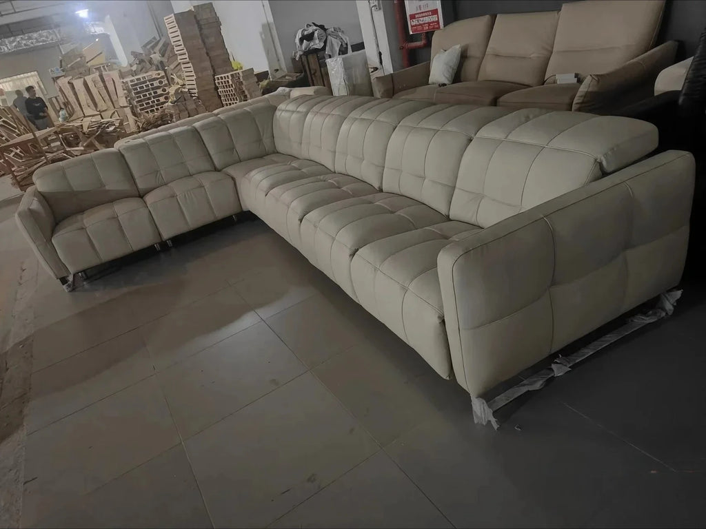 Luxury Genuine Leather Sectional Couch, Modern L-Shaped Dual Motors Electric Recliner Sofa with Adjustable Headrest Theater Room