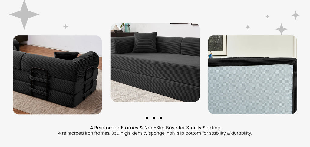 79'' Boneless Couch Foldable Convertible Futon Sleeper Sofa Bed Floor Lounge with L-Shaped Armrests for Living Room Sofas