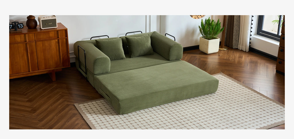 79'' Boneless Couch Foldable Convertible Futon Sleeper Sofa Bed Floor Lounge with L-Shaped Armrests for Living Room Sofas