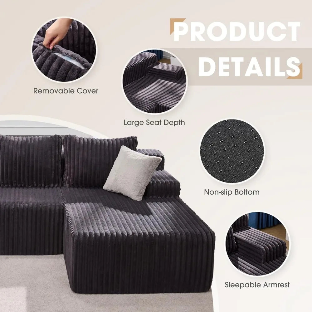 Cloud Modular Sectional Sofa Couch L-Shape Memory Foam Oversize Chaise Living Room Furniture Set Customized