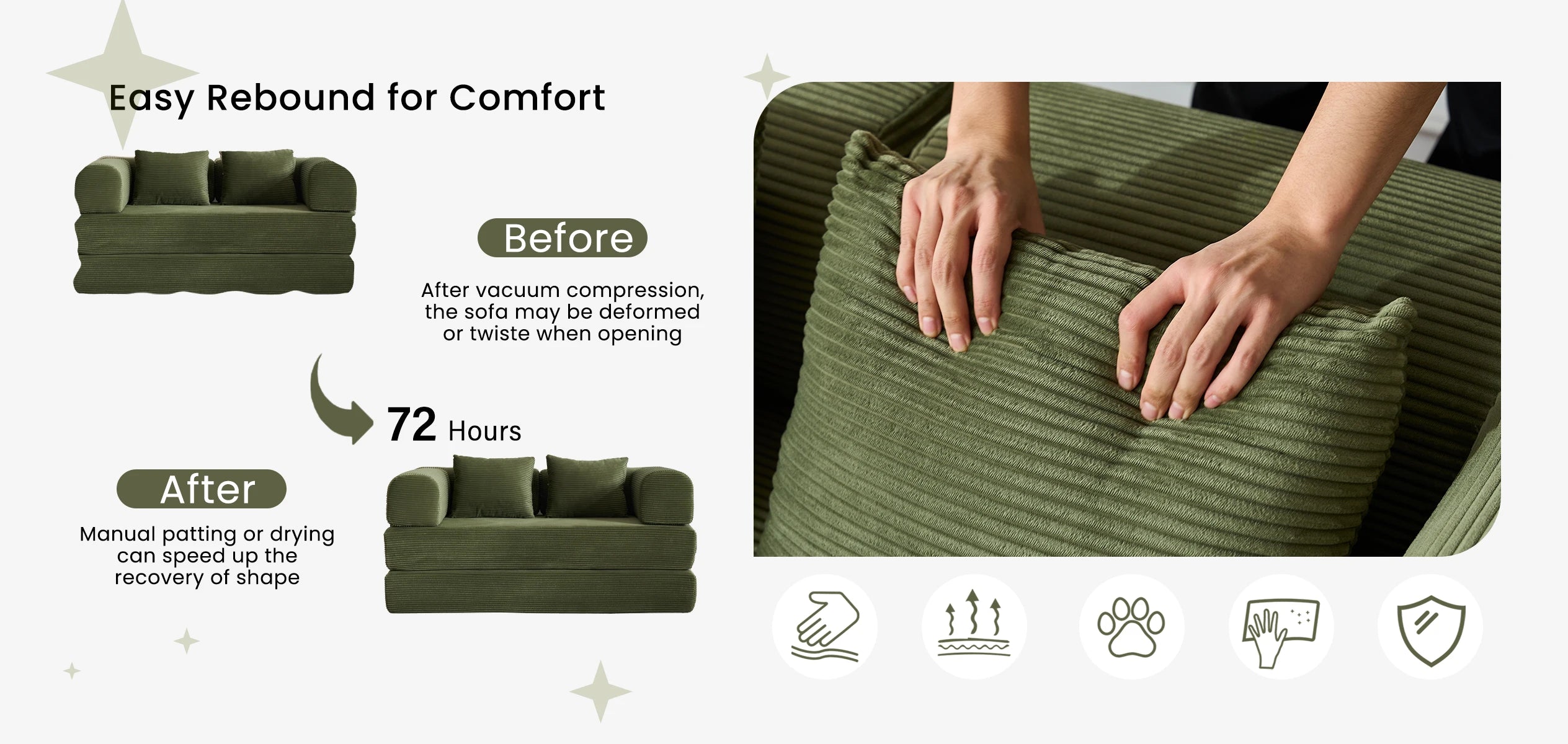 79'' Boneless Couch Foldable Convertible Futon Sleeper Sofa Bed Floor Lounge with L-Shaped Armrests for Living Room Sofas
