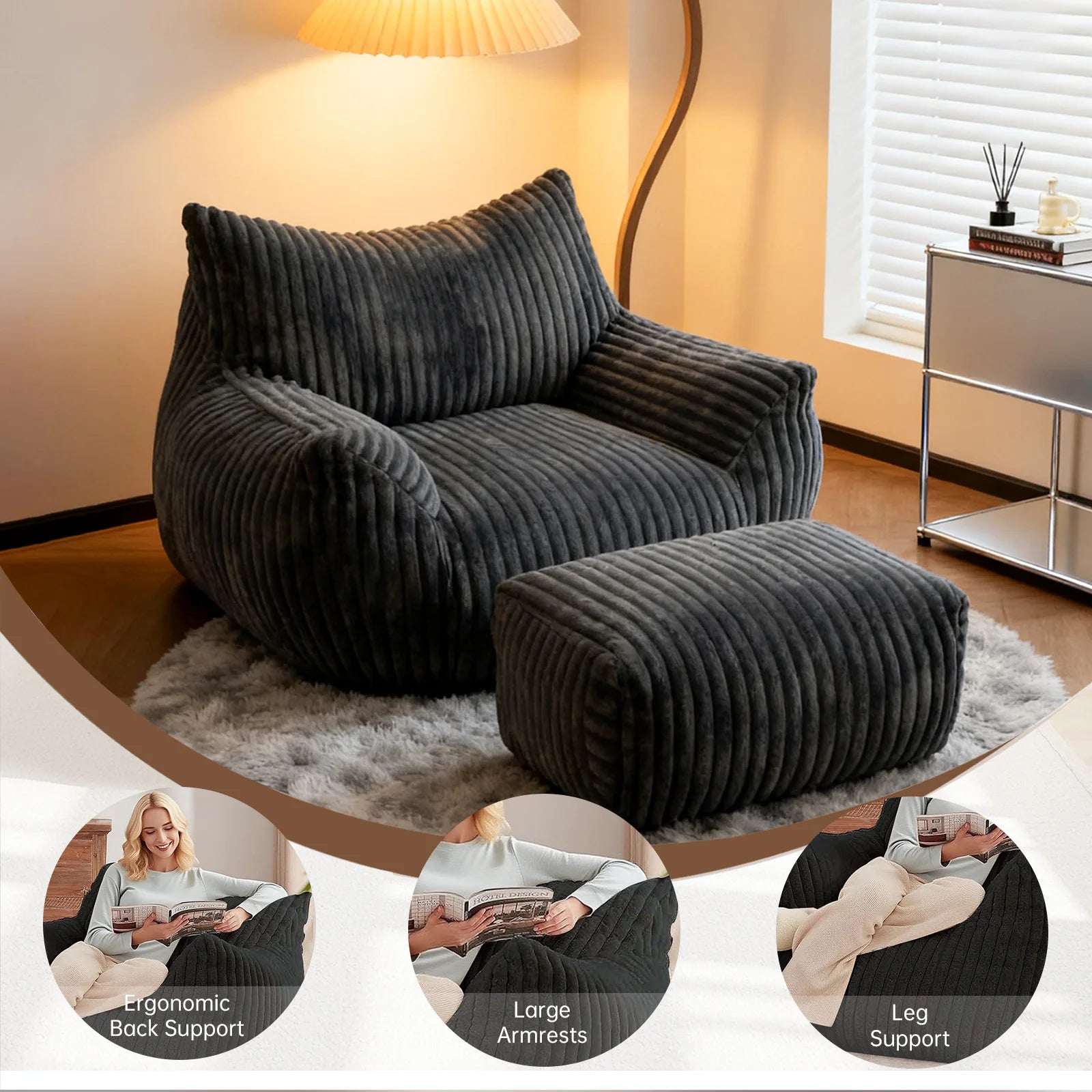 Reading Chair Bean Bag Chairs for Adults, Living Room Furniture, BeanBag Density Foam Couch, Floor Lazy Soft, Comfy Reading Nook