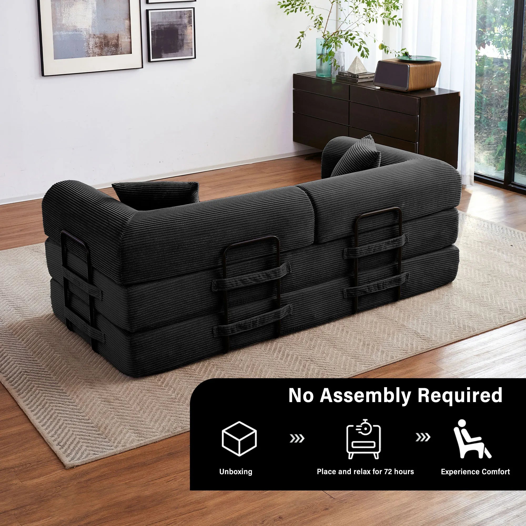 79'' Boneless Couch Foldable Convertible Futon Sleeper Sofa Bed Floor Lounge with L-Shaped Armrests for Living Room Sofas