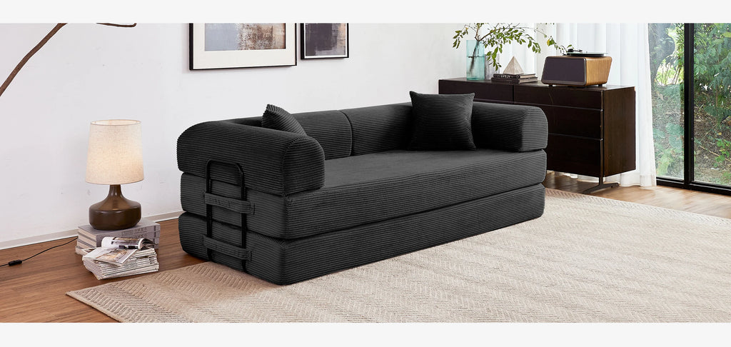 79'' Boneless Couch Foldable Convertible Futon Sleeper Sofa Bed Floor Lounge with L-Shaped Armrests for Living Room Sofas