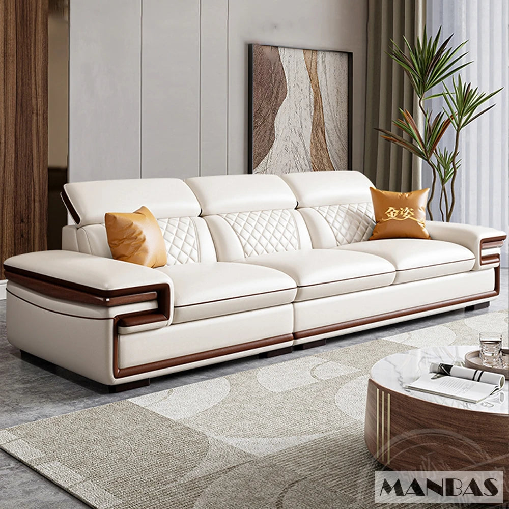 MINGDIBAO Premium Italian Genuine Leather Sofa Set for Living Room with Adjustable Headrests, Bluetooth Speaker, Wireless Charge